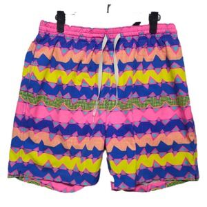 Chubbies Mens Large 7 Inch Inseam Swim Trunks Neon Geometric Outside The Lines